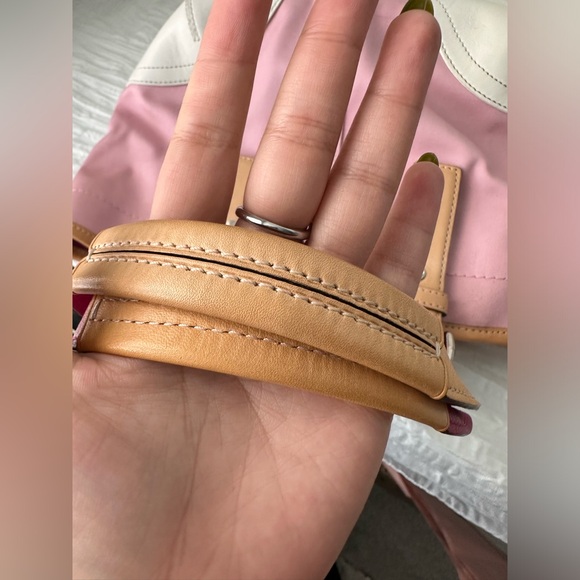 Antique Coach Hampton Tote Pink Canvas White Leather Handbag with Flower Charm - Picture 4 of 6